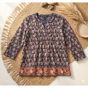 Lucky Brand Bohemian Floral Top - Size S - Navy & Red - Like New